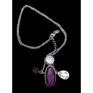 Charming Charlie Purple And Silver Tone Charm Cluster Pendant Necklace